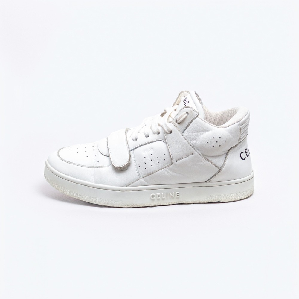 CELINE CT-02 Womens White Calf Leather High-Top Logo Sneakers SIZE‎ 37 EU / 7 US - Picture 2 of 15
